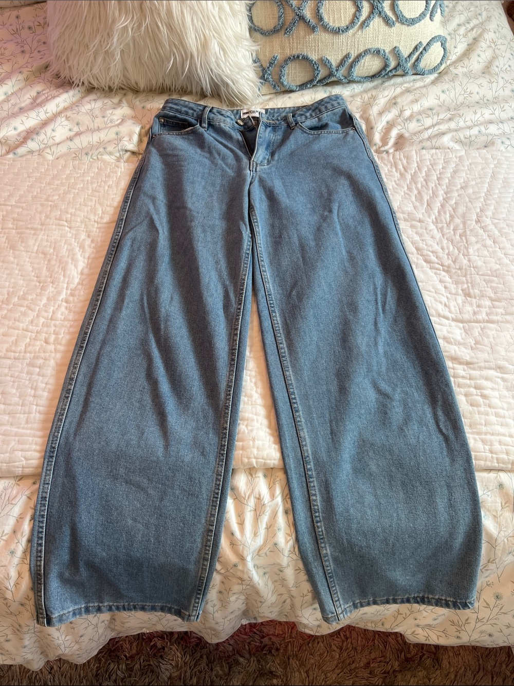 Princess Polly Wide Leg Flare Jeans - Light Blue Denim